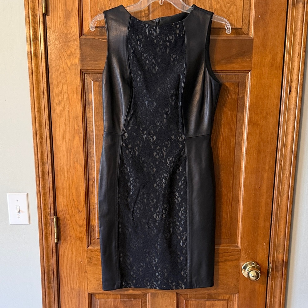 Antonio Melani Chic Black Lace and Leather Mini Dress